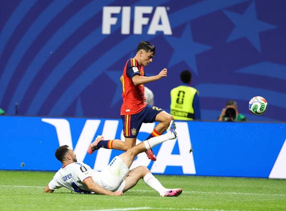 (260616) -- ATLANTA, June 16, 2026 -- Pedri (top) of Spain competes against Pico Lopes of Cape Verde during the group H match between Spain and Cape Verde at the 2026 FIFA World Cup, WM, Weltmeisterschaft, Fussball at Atlanta Stadium in Atlanta, the United States, June 15, 2026. ) (SP)U.S.-ATLANTA-FOOTBALL-FIFA WORLD CUP-GROUP H-ESP VS CPV WangxKaiyan 