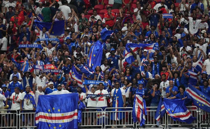 Cabo Verde fans (Japan) celebrate during Spain and Cape Verde, Group H FIFA World Cup, WM, Weltmeisterschaft, Fussball 2026, Atlanta Stadium, Atlanta, United States on June 15, 2026. Thor Wegner DeFodi Images. (Photo by DeFodi Images) -