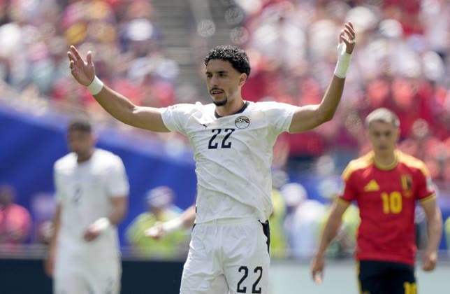 FIFA World Cup, WM, Weltmeisterschaft, Fussball 2026 - Group G - Belgium vs Egypt Omar Marmoush of Egypt gestures during the FIFA World Cup 2026 group stage match Belgium against Egypt, in Seattle, USA, 15 June 2026. SEATTLE United States  Copyright: xSTEPHENxBRASHEARx