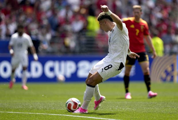 FIFA World Cup, WM, Weltmeisterschaft, Fussball 2026 - Group G - Belgium vs Egypt Emam Ashour of Egypt scoring the opening goal during the FIFA World Cup 2026 group stage match Belgium against Egypt, in Seattle, USA, 15 June 2026. SEATTLE United States  Copyright: xSTEPHENxBRASHEARx