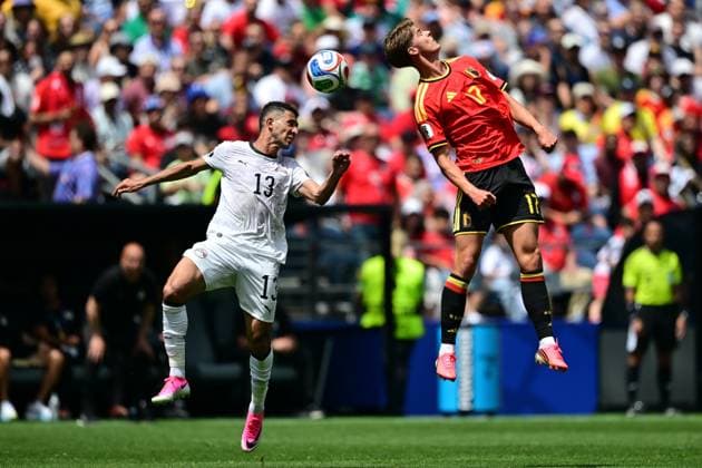 Egypt s Ahmed Fatouh and Belgium s Charles De Ketelaere fight for the ball during a soccer game between Belgian national team, Nationalteam Red Devils and Egypt, on Monday 15 June 2026 in Seattle, the first game in the group stage of the FIFA World Cup, WM, Weltmeisterschaft, Fussball 2026 in the United States of America. The Diables Rouges - Rode Duivels were drawn into Group G. DIRKxWAEM  x177812698x