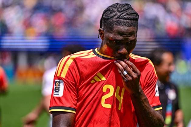 Belgium s Amadou Onana looks dejected during a soccer game between Belgian national team, Nationalteam Red Devils and Egypt, on Monday 15 June 2026 in Seattle, the first game in the group stage of the FIFA World Cup, WM, Weltmeisterschaft, Fussball 2026 in the United States of America. The Diables Rouges - Rode Duivels were drawn into Group G. DIRKxWAEM  x177813165x