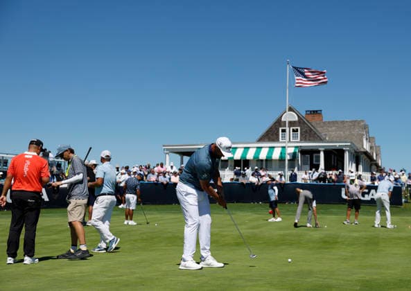 Jon Rahm of Spain practices putting on the Monday before the 126th U.S. Open Golf Championship at Shinnecock Hills Golf Club on Monday, June 15, 2026 in Southampton, New York.  NYP20260615319 JOHNxANGELILLO