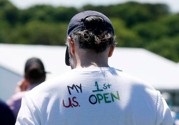 Fans watch a practice round on the Monday before the 126th U.S. Open Golf Championship at Shinnecock Hills Golf Club on Monday, June 15, 2026 in Southampton, New York.  NYP20260615321 JOHNxANGELILLO
