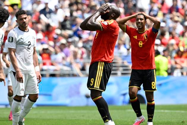 Belgium vs Egypt - 2026 FIFA World Cup, WM, Weltmeisterschaft, Fussball SEATTLE, USA - JUNE 15 : Lukaku Romelu forward of Belgium and Tielemans Youri midfielder of Belgium react dejected during the FIFA World Cup 2026 Group G match between Belgium and Egypt at the Lumen Field stadium on June 15, 2026 in Seattle, USA, 15 06 2026 Seattle United States of America  Copyright: xNicoxVereeckenx