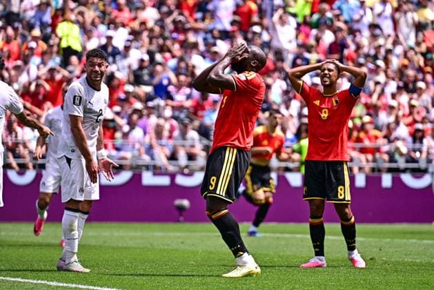 Belgium s Romelu Lukaku and Belgium s Youri Tielemans react during a soccer game between Belgian national team, Nationalteam Red Devils and Egypt, on Monday 15 June 2026 in Seattle, the first game in the group stage of the FIFA World Cup, WM, Weltmeisterschaft, Fussball 2026 in the United States of America. The Diables Rouges - Rode Duivels were drawn into Group G. DIRKxWAEM  x177814923x