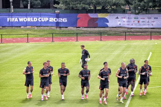 DALLAS, 15-06-2026, Southern Methodist University, World Cup 2026, Netherlands training following yesterday™s match against Japan. Picture shows players making a warming up Netherlands training in Dallas  x204386818x Copyright: