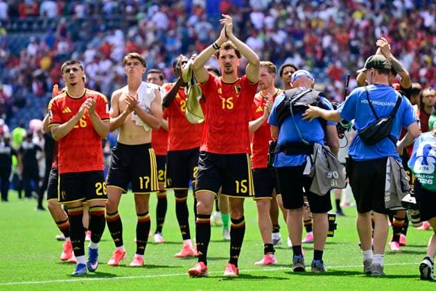 Belgium vs Egypt - 2026 FIFA World Cup, WM, Weltmeisterschaft, Fussball SEATTLE, USA - JUNE 15 : Fernandez-Pardo Matias forward of Belgium, Meunier Thomas defender of Belgium after the game during the FIFA World Cup 2026 Group G match between Belgium and Egypt at the Lumen Field stadium on June 15, 2026 in Seattle, USA, 15 06 2026 Seattle United States of America  Copyright: xJanxDexMeuleneirx