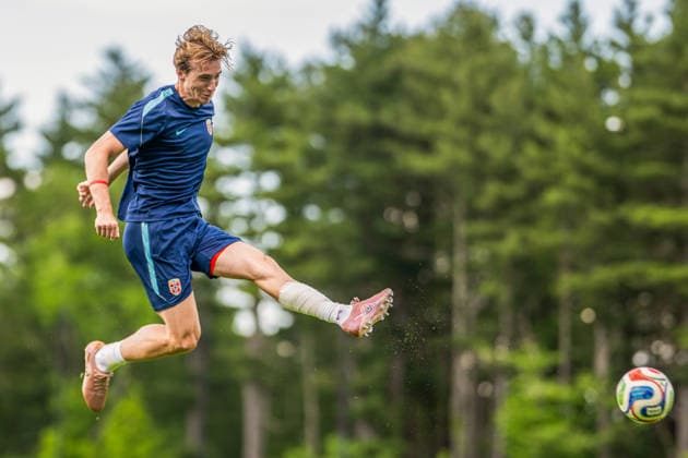 260615 Kristian Thorstvedt of the Norwegian national football team at a training session during day 5 of the FIFA World Cup, WM, Weltmeisterschaft, Fussball 2026 on June 15, 2026 in Foxborough. Photo: Vegard Grott BILDBYRAN kod VG VG0953 bbeng fotball football soccer fotboll fifa world cup vm fotball-vm vm 2026 norge norway trening träning training practice boston