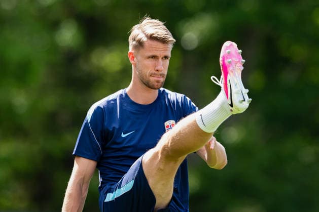 260615 Kristoffer Ajer of the Norwegian national football team at a training session during day 5 of the FIFA World Cup, WM, Weltmeisterschaft, Fussball 2026 on June 15, 2026 in Foxborough. Photo: Vegard Grott BILDBYRAN kod VG VG0953 bbeng fotball football soccer fotboll fifa world cup vm fotball-vm vm 2026 norge norway trening träning training practice boston
