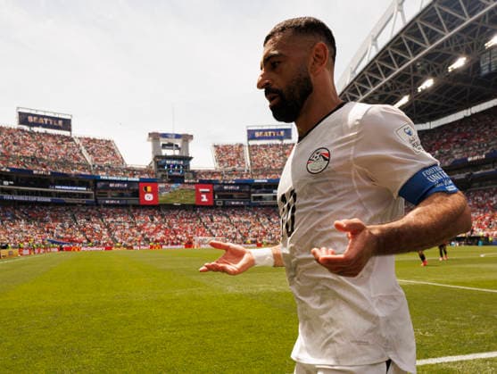 SEATTLE, WASHINGTON - JUNE 15: Mohamed Salah of Egypt looks on during the FIFA World Cup, WM, Weltmeisterschaft, Fussball 2026 Group G match between Belgium and Egypt at Seattle Stadium on June 15, 2026 in Seattle, Washington.  Copyright: xMBxMediax