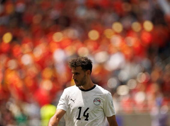 SEATTLE, WASHINGTON - JUNE 15: Hamdy Fathy of Egypt looks on during the FIFA World Cup, WM, Weltmeisterschaft, Fussball 2026 Group G match between Belgium and Egypt at Seattle Stadium on June 15, 2026 in Seattle, Washington.  Copyright: xMBxMediax