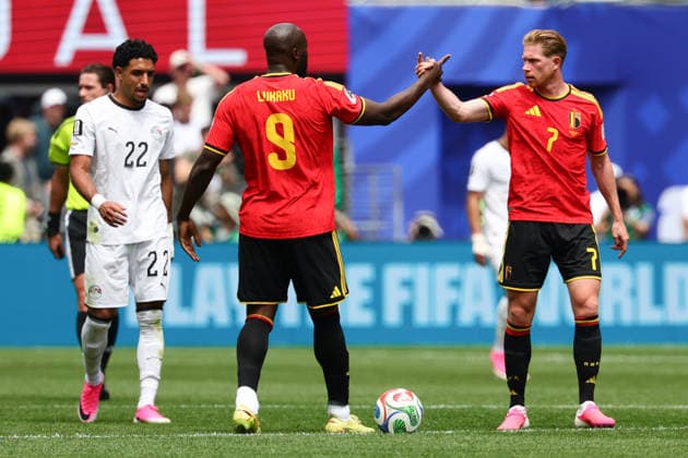 Romelu Lukaku of Belgium celebrates scoring a goal with Kevin De Bruyne of Belgium during the FIFA World Cup, WM, Weltmeisterschaft, Fussball 2026 match between Belgium and Egypt at Lumen Field, Seattle, USA on 15 June 2026. Copyright: xPeterxDovganx 45070073