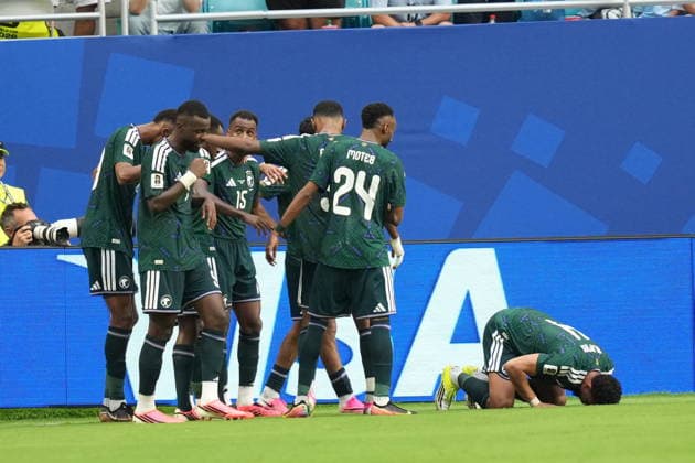 Saudi Arabia v Uruguay - FIFA World Cup, WM, Weltmeisterschaft, Fussball 2026 - Group H FLORIDA, USA - JUNE 15: Abdulelah Alamri (4) of Saudi Arabia celebrates after scoring a goal during the 2026 FIFA World Cup First Stage Group H match between Saudi Arabia and Uruguay at Hard Rock Stadium (Miami Stadium) in Miami Gardens, Florida, United States on June 15, 2026. Evrim Aydin Anadolu Florida United States. Editorial use only. Please get in touch for any other usage.  Copyright: x2026xAnadoluxEvrimxAydinx