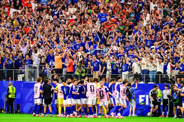 June 14, 2026, Denton, Texas, USA: Japan fans celebrate the second game tying goal in the FIFA World Cup, WM, Weltmeisterschaft, Fussball 2026, Group F football match between Netherlands and Japan on June 14, 2026. Denton USA - ZUMA- Ju 20260614_znp_m348_043 Copyright: xLuisxRevillaxMatax