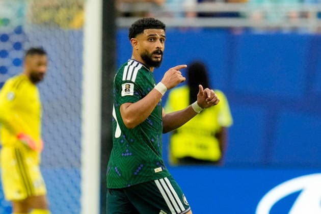 Abdulelah Alamri (Saudi Arabia) gestures during the FIFA World Cup, WM, Weltmeisterschaft, Fussball 2026 Group H match between Saudi Arabia and Uruguay at Miami Stadium on June 15, 2026 in Miami, United States. (Photo by Alex Gottschalk DeFodi Images) -