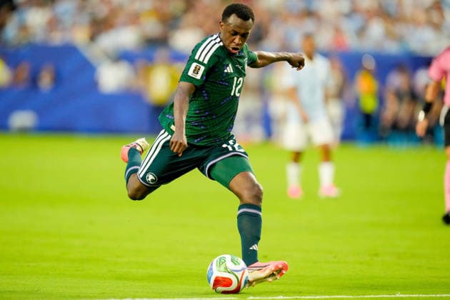 Saud Abdulhamid (Saudi Arabia) controls the ball during the FIFA World Cup, WM, Weltmeisterschaft, Fussball 2026 Group H match between Saudi Arabia and Uruguay at Miami Stadium on June 15, 2026 in Miami, United States. (Photo by Alex Gottschalk DeFodi Images) -