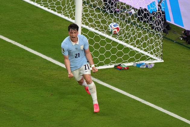 Federico Vinas of Uruguay celebrates a goal by Maxi Araujo the FIFA World Cup, WM, Weltmeisterschaft, Fussball 2026 group stage H soccer match between Saudi Arabia and Uruguay at Hard Rock Stadium in Miami, USA, 15 June 2026. FIFA World Cup 2026 - Group H - Saudi Arabia vs Uruguay !ACHTUNG: NUR REDAKTIONELLE NUTZUNG!  Copyright: xALBERTOxBOALx GR2128 20260616-55020606835_1