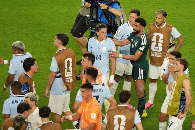 Players of Uruguay react after the FIFA World Cup, WM, Weltmeisterschaft, Fussball 2026 group stage H soccer match between Saudi Arabia and Uruguay at Hard Rock Stadium in Miami, USA, 15 June 2026. FIFA World Cup 2026 - Group H - Saudi Arabia vs Uruguay !ACHTUNG: NUR REDAKTIONELLE NUTZUNG!  Copyright: xALBERTOxBOALx GR2154 20260616-55020606872_1