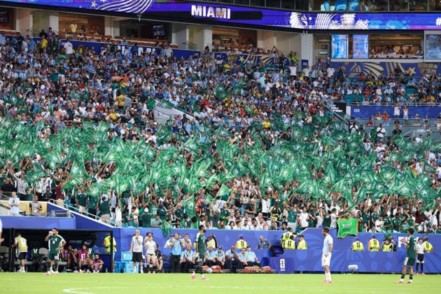 MIAMI GARDENS, FL - JUNE 15: Saudi Arabia supporters are seen during a FIFA World Cup, WM, Weltmeisterschaft, Fussball 2026 Group H match between Saudi Arabia and Uruguay on June 15, 2026 at Miami Stadium, in Miami Gardens, Fla.(Photo by Chris Arjoon Icon Sportswire) SOCCER: JUN 15 FIFA World Cup 26 Group H - Saudi Arabia vs Uruguay EDITORIAL USE ONLY Icon26061500100028