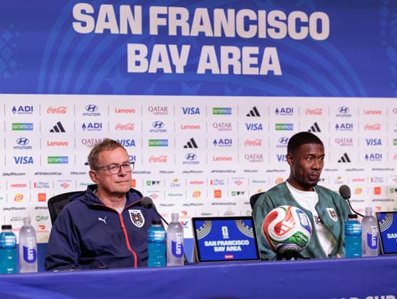 SOCCER - FIFA World Cup, WM, Weltmeisterschaft, Fussball 2026, SANTA CLARA,CALIFORNIA,USA,16.JUN.26 - SOCCER - FIFA World Cup 2026, group stage, Austria vs Jordan, preview. Image shows head coach Ralf Rangnick and David Alaba (AUT).  GEPAxpictures xArminxRauthner