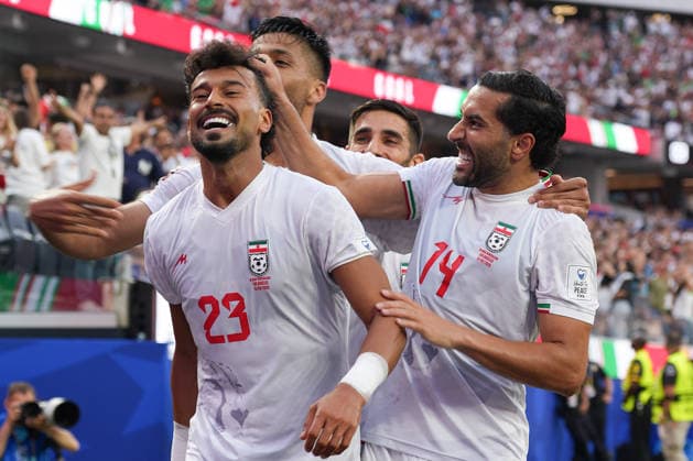 Ramin Rezaeian (L) and Saman Ghoddos (R) of Iran celebrate a goal during a Group G match of the 2026 FIFA World Cup, WM, Weltmeisterschaft, Fussball between Iran and New Zealand at SoFi Stadium in Los Angeles, USA, 15 June 2026. FIFA World Cup 2026 - Group G - Iran - New Zeland !ACHTUNG: NUR REDAKTIONELLE NUTZUNG!  Copyright: xOmarxAlonsox GR2215 20260616-55020607142_1