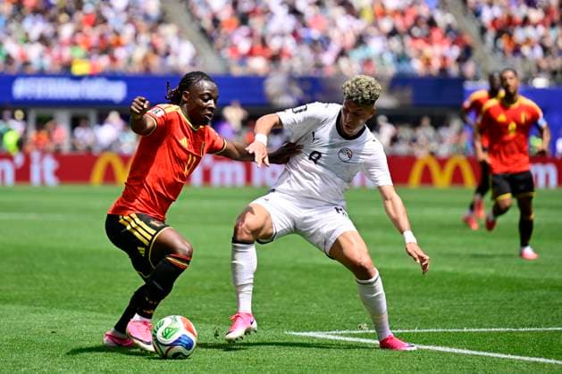 Belgium vs Egypt - 2026 FIFA World Cup, WM, Weltmeisterschaft, Fussball SEATTLE, USA - JUNE 15 : Doku Jeremy forward of Belgium and Ashour Emam midfielder of Egypt during the FIFA World Cup 2026 Group G match between Belgium and Egypt at the Lumen Field stadium on June 15, 2026 in Seattle, USA, 15 06 2026 Seattle United States of America  Copyright: xJanxDexMeuleneirx
