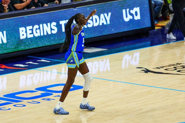 June 15, 2026, Arlington, Texas, USA: ARLINGTON, TX : Dallas Wings forward Awak Kuier (34) during their Commissioner CupÃ¢â‚¬â ¢s game the Las Vegas Aces at College Park Center in Arlington on Wednesday night. Arlington USA - ZUMAm257 20260615_zsp_m257_030 Copyright: xBrianxMcLeanx