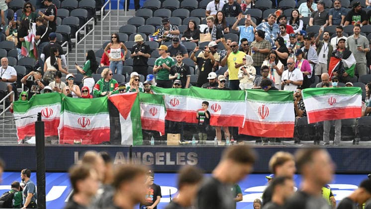 June 15, 2026: Iranian flags before the New Zealnd match at the 2026 FIFA World Cup, WM, Weltmeisterschaft, Fussball in Los Angeles, California. Cal Media Los Angeles USA - ZUMAc04_ 20260615_zma_c04_040 Copyright: xBrentxClarkx