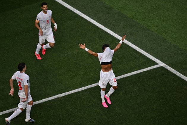Ramin Rezaeian of IR Iran celebrates his goal, New Zealand All Whites v IR Iran, Group G football match of the FIFA World Cup, WM, Weltmeisterschaft, Fussball 2026 at Los Angeles Stadium, Los Angeles, USA on Monday 15 June 2026. Photo: Andrew Cornaga Los Angeles New Zealand Copyright: xAndrewxCornaga x