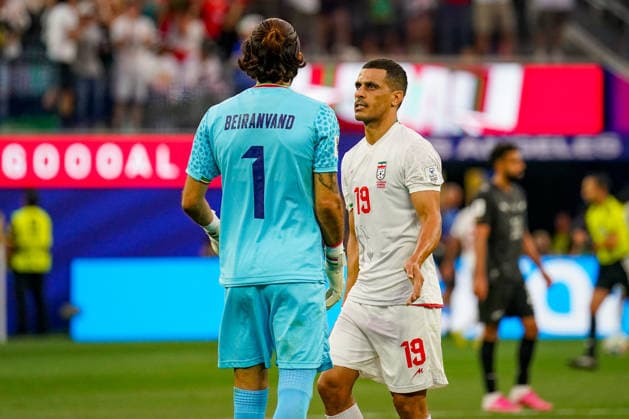 USA: Fußball FIFA World Cup, WM, Weltmeisterschaft, Fussball 2026 Gruppenphase Gruppe G Iran vs Neuseeland SoFi Stadium (Inglewood, Los Angeles County, Kalifornien): Ali Nemati (Iran 19) Alireza Beiranvand (Iran 1)