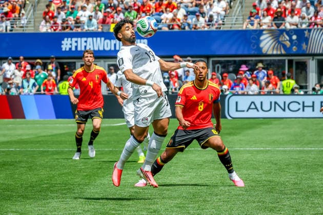 June 15, 2026, Seattle, Washington, USA: Egypt midfielder Marwan Attia (19) and Belgium midfielder Youri Tielemans (8) during the match between Belgium and Egypt in the World Cup 2026 at Seattle Stadium, Seattle, Washington Seattle USA - ZUMAj111 20260615_zsp_j111_010 Copyright: xTomxJonesx