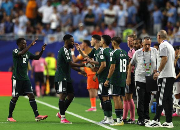 (260616) -- MIAMI, June 16, 2026 -- Players of Saudi Arabia are seen during the group H match between Saudi Arabia and Uruguay at the 2026 FIFA World Cup, WM, Weltmeisterschaft, Fussball at Miami Stadium, Miami, the United States, June 15, 2026. ) (SP)U.S.-MIAMI-FOOTBALL-FIFA WORLD CUP-GROUP H-KSA VS URU XuxZijian 
