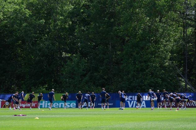 (260616) -- BOSTON, June 16, 2026 -- Players of Norway attend a training session ahead of the group I stage match against Iraq at the FIFA World Cup, WM, Weltmeisterschaft, Fussball 2026 in Boston, the United States, June 15, 2026. ) (SP)U.S.-BOSTON-FOOTBALL-FIFA WORLD CUP-TEAM NORWAY-TRAINING HuangxZongzhi 