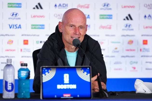 (260616) -- BOSTON, June 16, 2026 -- Norway s head coach Stale Solbakken attends a press conference, PK, Pressekonferenz ahead of the group I stage match against Iraq at the FIFA World Cup, WM, Weltmeisterschaft, Fussball 2026 in Boston, the United States, June 15, 2026. ) (SP)U.S.-BOSTON-FOOTBALL-FIFA WORLD CUP-PRESS CONFERENCE-NORWAY HuangxZongzhi 