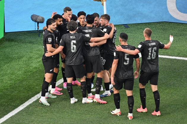 New Zealand All Whites celebrates a goal by Eli Just of New Zealand, New Zealand All Whites v IR Iran, Group G football match of the FIFA World Cup, WM, Weltmeisterschaft, Fussball 2026 at Los Angeles Stadium, Los Angeles, USA on Monday 15 June 2026. Photo: Andrew Cornaga Los Angeles New Zealand Copyright: xAndrewxCornaga x