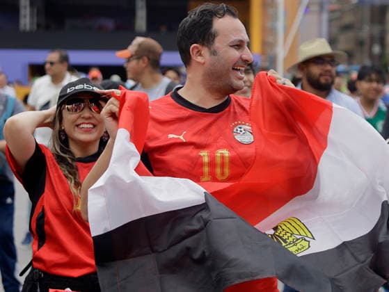 People Attend Fan Fest In Mexico City For The Egypt-Belgium Match Supporters of the Egyptian national team, Nationalteam celebrate a goal at the Fan Fest in the Zocalo of Mexico City, Mexico, on June 15, 2026, during the Egypt-Belgium match of the World Cup, where both teams tied 1-1. Mexico City Mexico City Mexico  Copyright: xGerardoxVieyrax originalFilename:vieyra-notitle260615_npVaE.jpg