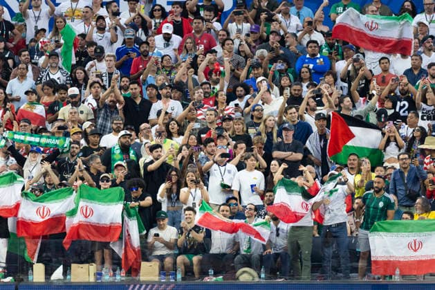 January 1, 2000, Los Angeles, California, USA: Soccer fans with flags are seen during the FIFA World Cup, WM, Weltmeisterschaft, Fussball Group G soccer match between the IR Iran and the New Zealand at SoFi Stadium in Inglewood, Calif., Monday, June 15, 2026. Los Angeles USA - ZUMAc68_ 20000101_zaf_c68_189 Copyright: xRingoxChiux