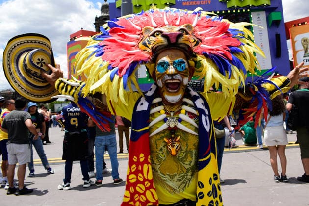 Fans At FIFA World Cup, WM, Weltmeisterschaft, Fussball Fan Fest in Mexico City A fan of the Colombian national team, Nationalteam attends the Mexico™s FIFA World Cup Fan Festival at main square Zocalo to watch the 1st round mach between Belgium and Egypt of the FIFA World Cup. Mexico, as the host country of the World Cup, offers a variety of activities for tourists. on June 15, 2026, in Mexico City, Mexico. Mexico City Mexico City Mexico Copyright: xLuisxBarronx