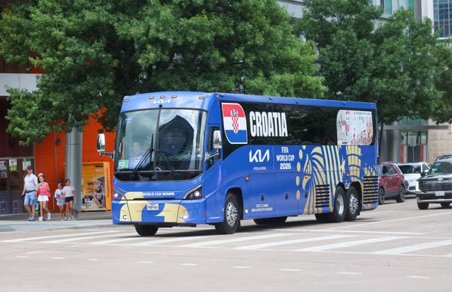 Croatia Dallas Arrival - FIFA World Cup, WM, Weltmeisterschaft, Fussball 2026 Croatia national team, Nationalteam bus arrive at Hotel W in Dallas, Texas, USA on June 15, 2026. ahead of the FIFA World Cup 2026 football match between England and Croatia.  SanjinxStrukic PIXSELL