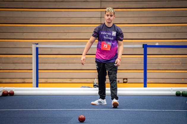 Die Boccia Wettbewerbe der Special Olympics Nationalen Spiele finden am Dienstag (16.06.2026) in der Joachim-Deckarm-Halle in Saarbrücken statt. Im Bild: Yannik Berger vom Team der AWO Förderschule am Ökosee.