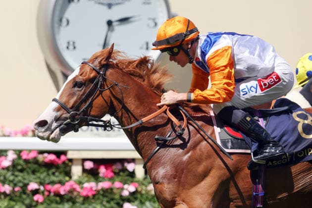 16.06.2026, Ascot, Windsor, GBR - Ten Bob Tony with Kieran Shoemark up wins the Queen Anne Stakes. Ascot racecourse. (Pferd, Jockey, Ten Bob Tony, Shoemark, Sieg, Ziel, Zielankunft) 260616D512ROYAL_ASCOT.JPG