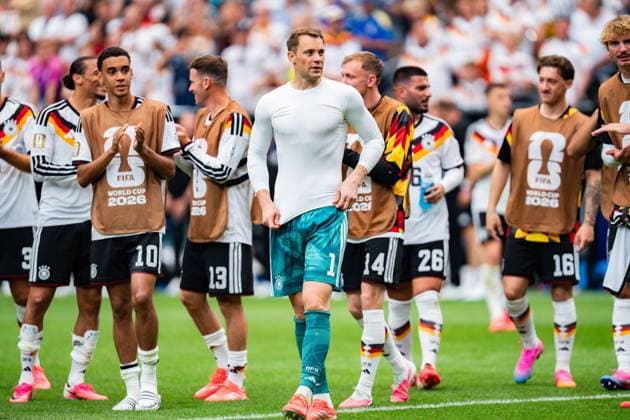 FIFA Fussball Weltmeisterschaft 2026, Gruppe E, Spiel 1, Deutschland vs. Curacao, 14.06.2026 im NRG Stadium in Houston, Texas Jubel nach Abpfiff bei Nathaniel Brown Nico Schlotterbeck David Raum Florian Wirtz Joshua Kimmich Manuel Neuer Jamal Musiala *** 2026 FIFA World Cup, Group E, Match 1, Germany vs. Curaçao, June 14, 2026, at NRG Stadium in Houston, Texas. Celebrations after the final whistle Copyright: xBahhoxKarax
