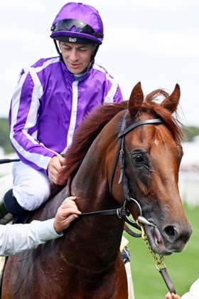 16.06.2026, Ascot, Windsor, GBR - Great Barrier Reef with Wayne Lordan up after winning the Coventry Stakes. Ascot racecourse. (Pferd, Jockey, Great Barrier Reef, Lordan, Sieg) 260616C908ROYAL_ASCOT.JPG