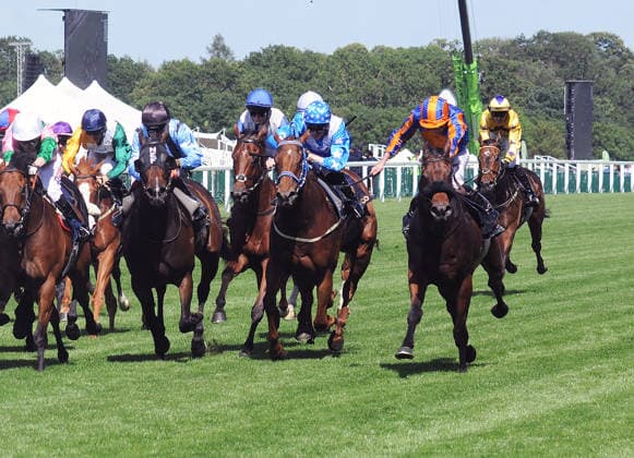 Horse Racing - 2026 UK Flat Racing Season - Royal Ascot - Day One - Race 1, The King Charles 111 Stakes - Ascot Racecourse - Tuesday 16th June 2026 Ryan Moore on Mission Central (far right) wins the race COLORSPORT ANDREW COWIE 