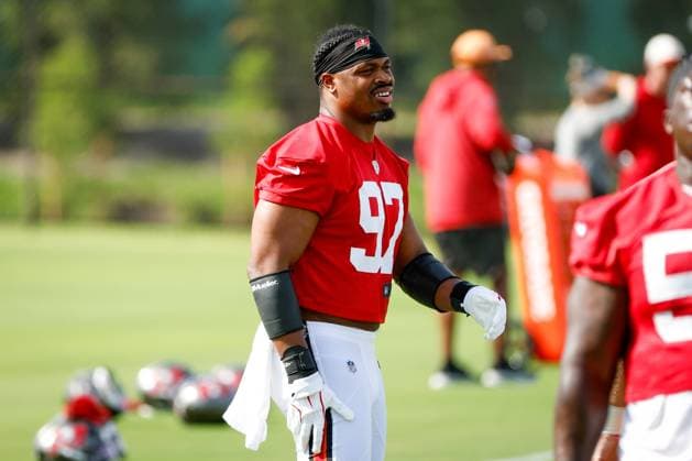June 16, 2026, Tampa, Florida, USA: Tampa Bay Buccaneers linebacker Al-Quadin Muhammad (97) warms up during mandatory mini-camp at the AdventHealth Training Center in Tampa on Tuesday, June 16, 2026. Tampa USA - ZUMAs70_ 0859278504st Copyright: xJeffereexWoox