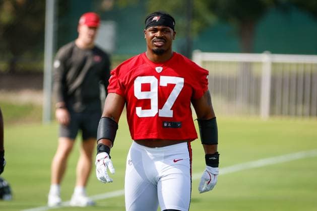 June 16, 2026, Tampa, Florida, USA: Tampa Bay Buccaneers linebacker Al-Quadin Muhammad (97) warms up during mandatory mini-camp at the AdventHealth Training Center in Tampa on Tuesday, June 16, 2026. Tampa USA - ZUMAs70_ 0859278505st Copyright: xJeffereexWoox