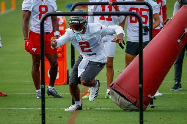 June 16, 2026, Tampa, Florida, USA: Tampa Bay Buccaneers wide receiver Emeka Egbuka (2) runs underneath some hurdles, while he works on a passing drill during mandatory mini-camp at the AdventHealth Training Center in Tampa on Tuesday, June 16, 2026. Tampa USA - ZUMAs70_ 0859278620st Copyright: xJeffereexWoox