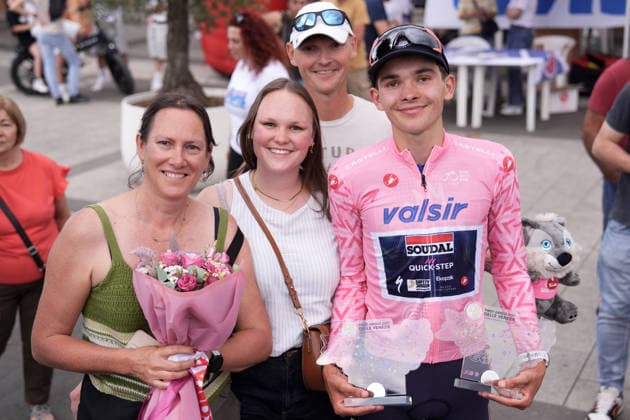 The pink jersey Belgium s Jasper Schoofs of Soudal Quick-Step Devo Team during Stage 3 of the Giro Next Gen 2026, from Sibari to Villa d Agri di Marsicovetere, Italy, Tuesday, June 16, 2026.  Copyright: xMassimoxPaolone LaPressex