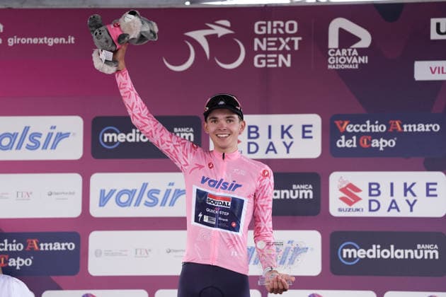 The pink jersey Belgium s Jasper Schoofs of Soudal Quick-Step Devo Team during Stage 3 of the Giro Next Gen 2026, from Sibari to Villa d Agri di Marsicovetere, Italy, Tuesday, June 16, 2026.  Copyright: xMassimoxPaolone LaPressex